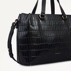 Eltham Mews Leather Small Ziptop Grab Bag in Black - 111961