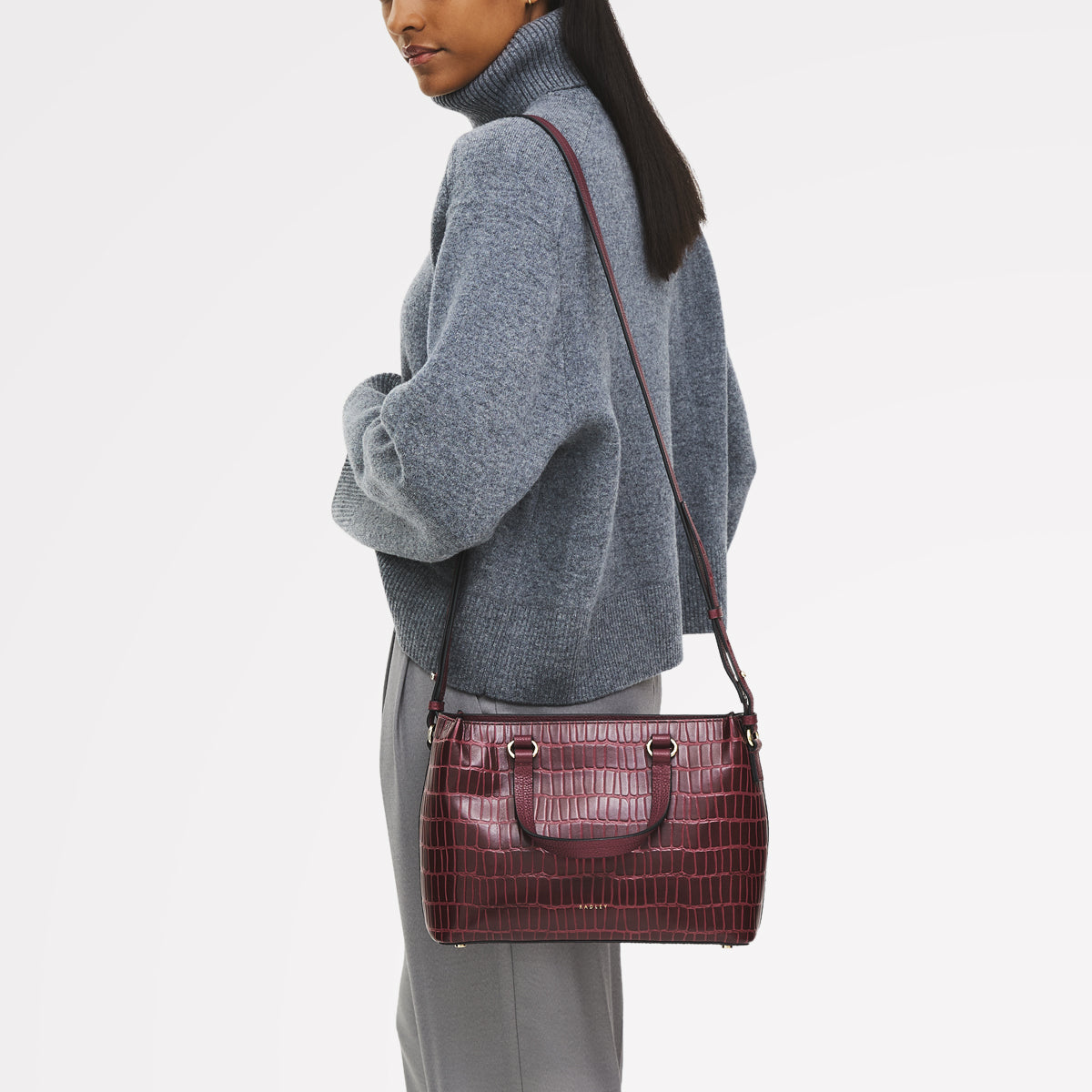 Eltham Mews Leather Small Ziptop Grab Bag in Merlot - 111962