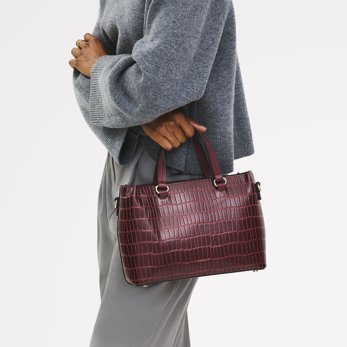 Eltham Mews Leather Small Ziptop Grab Bag in Merlot - 111962