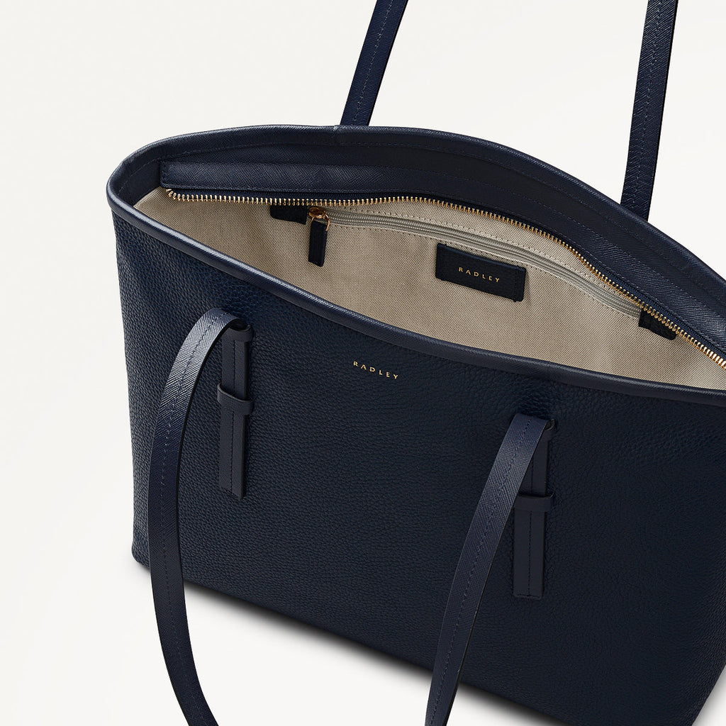 Bridgewater Leather Medium Ziptop Tote Bag in Ink - 111968