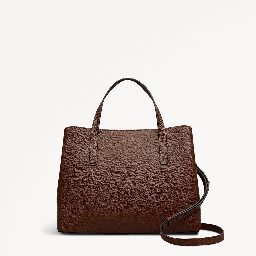 Dukes Place Leather Medium Ziptop Grab Bag in Chocolate - 112132