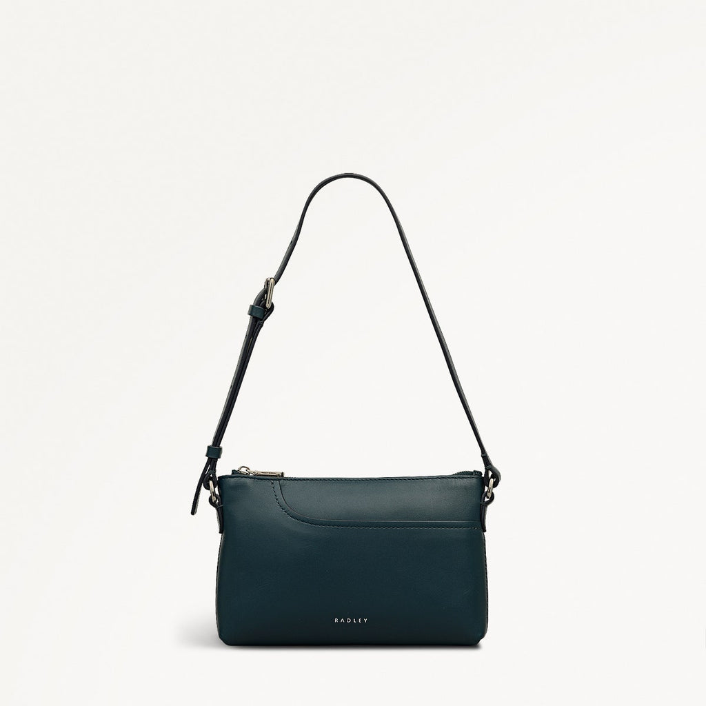 Pockets Leather Mini Ziptop EW Shoulder Bag in Teal - 112136