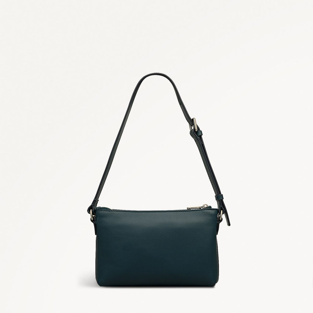 Pockets Leather Mini Ziptop EW Shoulder Bag in Teal - 112136