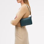 Pockets Leather Mini Ziptop EW Shoulder Bag in Teal - 112136