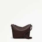 Oak Street Leather Medium Ziptop Cross Body Bag in Dark Oak - 112157