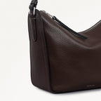 Oak Street Leather Medium Ziptop Cross Body Bag in Dark Oak - 112157