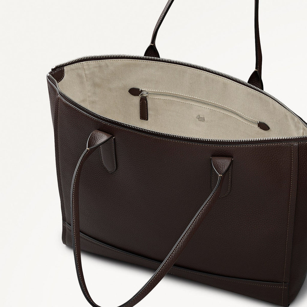 Oak Street Leather Medium Ziptop Tote Bag in Dark Oak - 112159