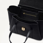 The Chancery Leather Medium Flapover Grab Bag in Black - 112165
