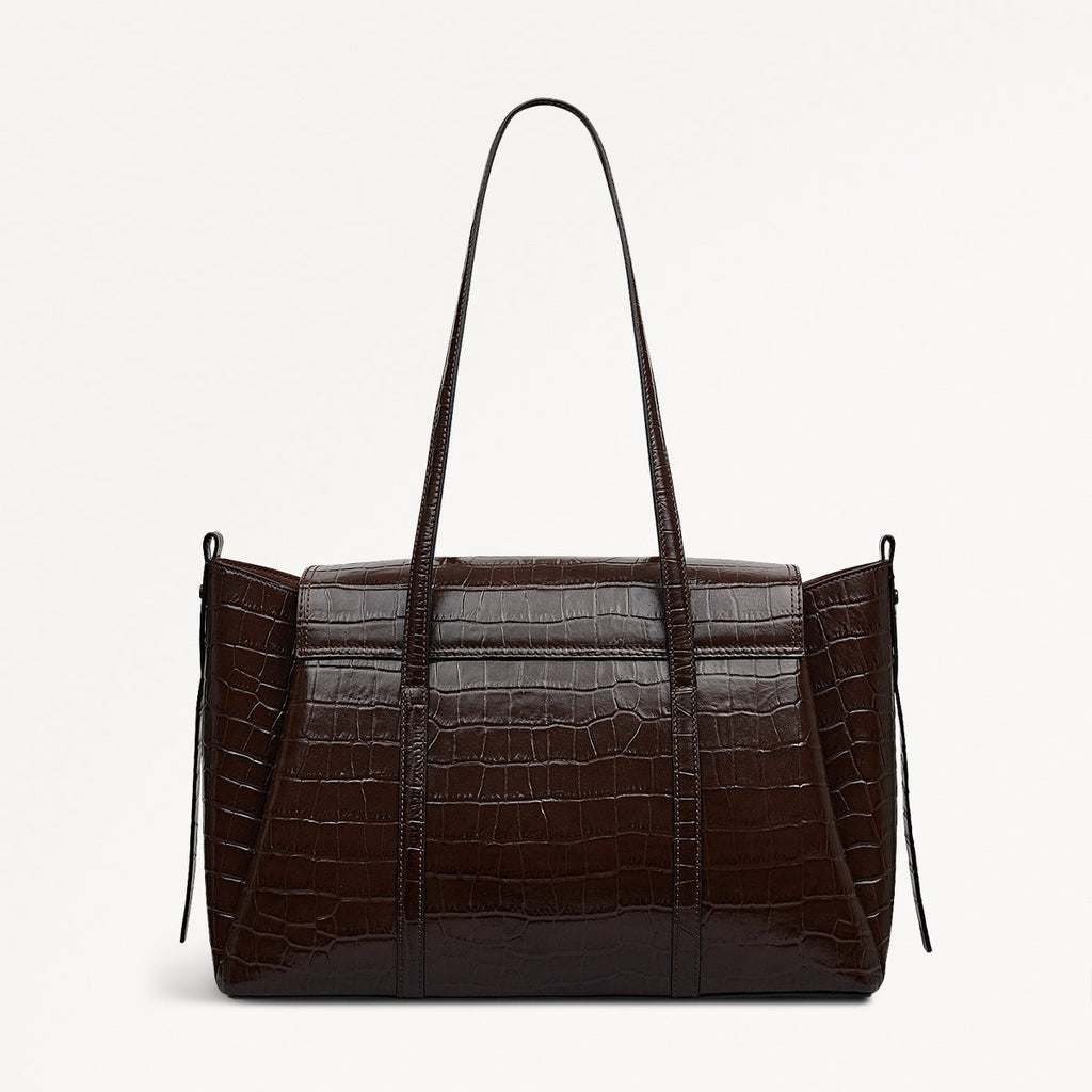 The Chancery Leather Large Flapover Shoulder Bag in Dark Oak - 112166