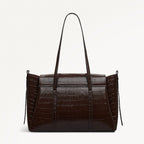 The Chancery Leather Large Flapover Shoulder Bag in Dark Oak - 112166