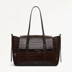 The Chancery Leather Medium Flapover Shoulder Bag in Dark Oak - 112167