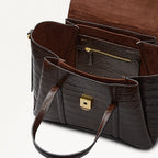 The Chancery Leather Medium Flapover Grab Bag in Dark Oak - 112168