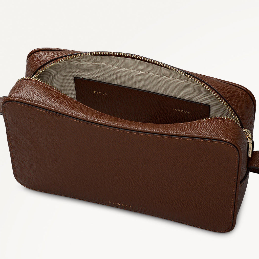 Duchess Close Leather Small Ziptop Cross Body Bag in Chocolate - 112177