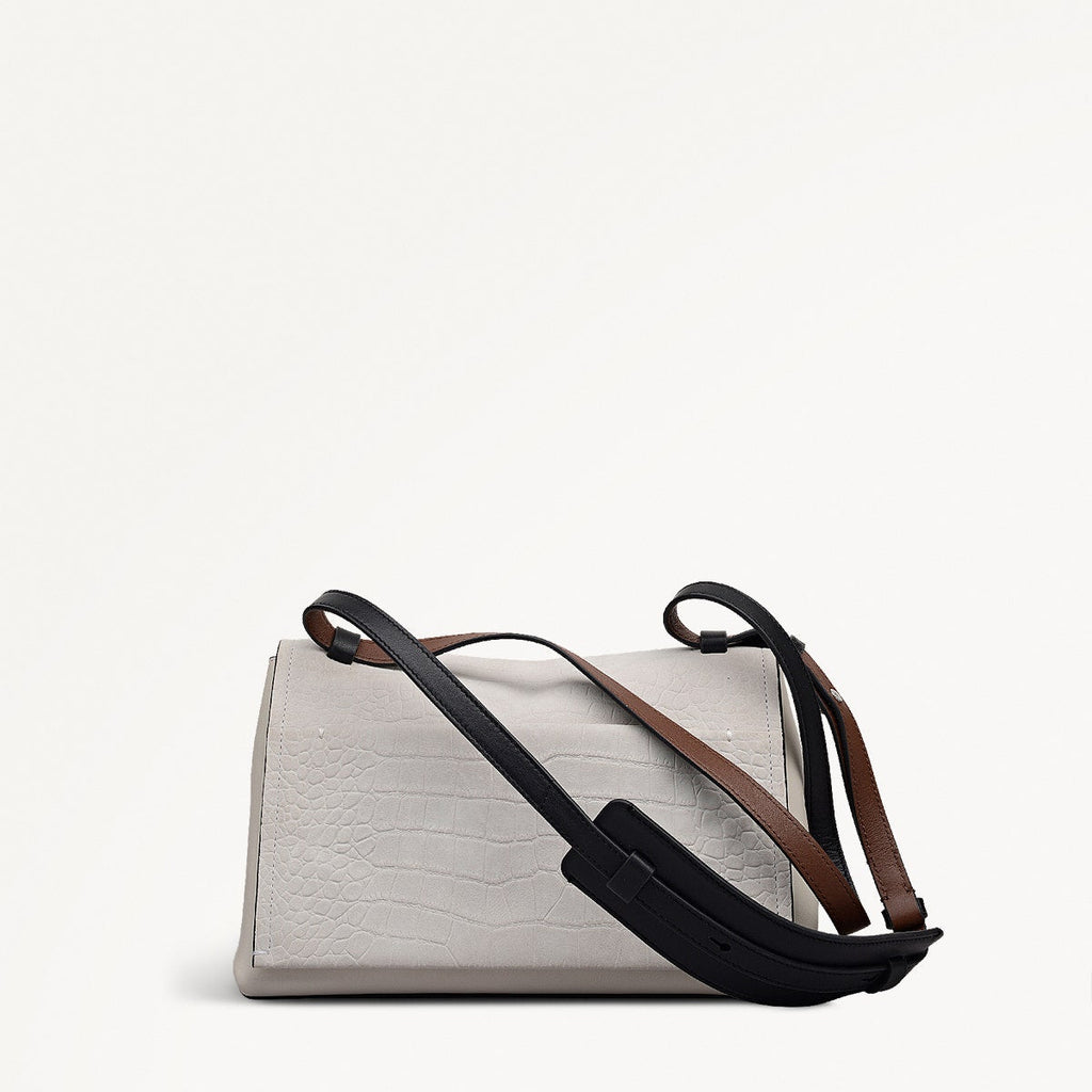 Mercer Street Faux Croc Medium Flapover Shoulder Bag in Snow - 112181