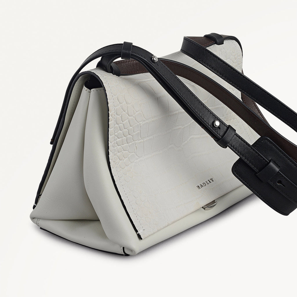 Mercer Street Faux Croc Medium Flapover Shoulder Bag in Snow - 112181