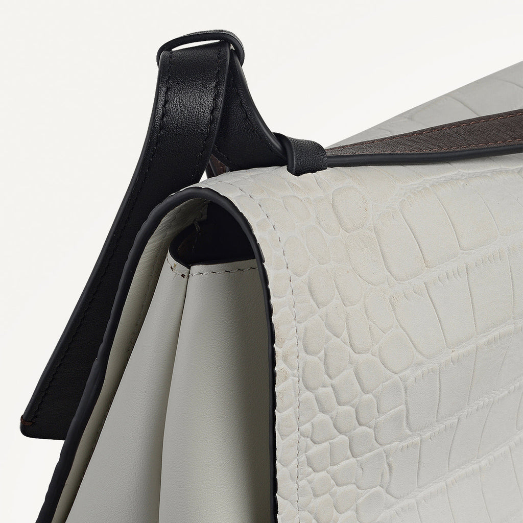 Mercer Street Faux Croc Medium Flapover Shoulder Bag in Snow - 112181