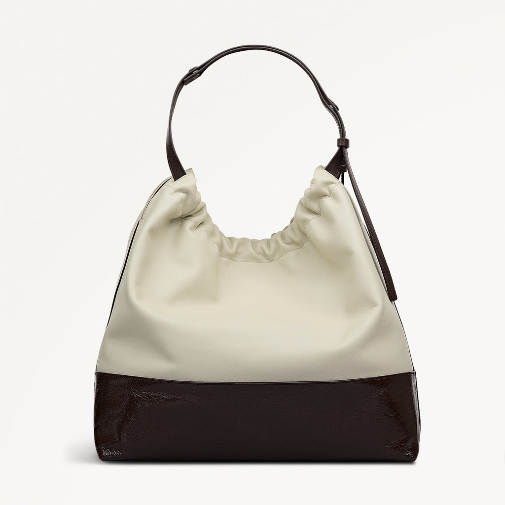 The Portobello Leather Large Drawstring Shoulder Bag in Snow - 112189