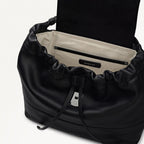 The Portobello Leather Medium Drawstring Backpack in Black - 112191