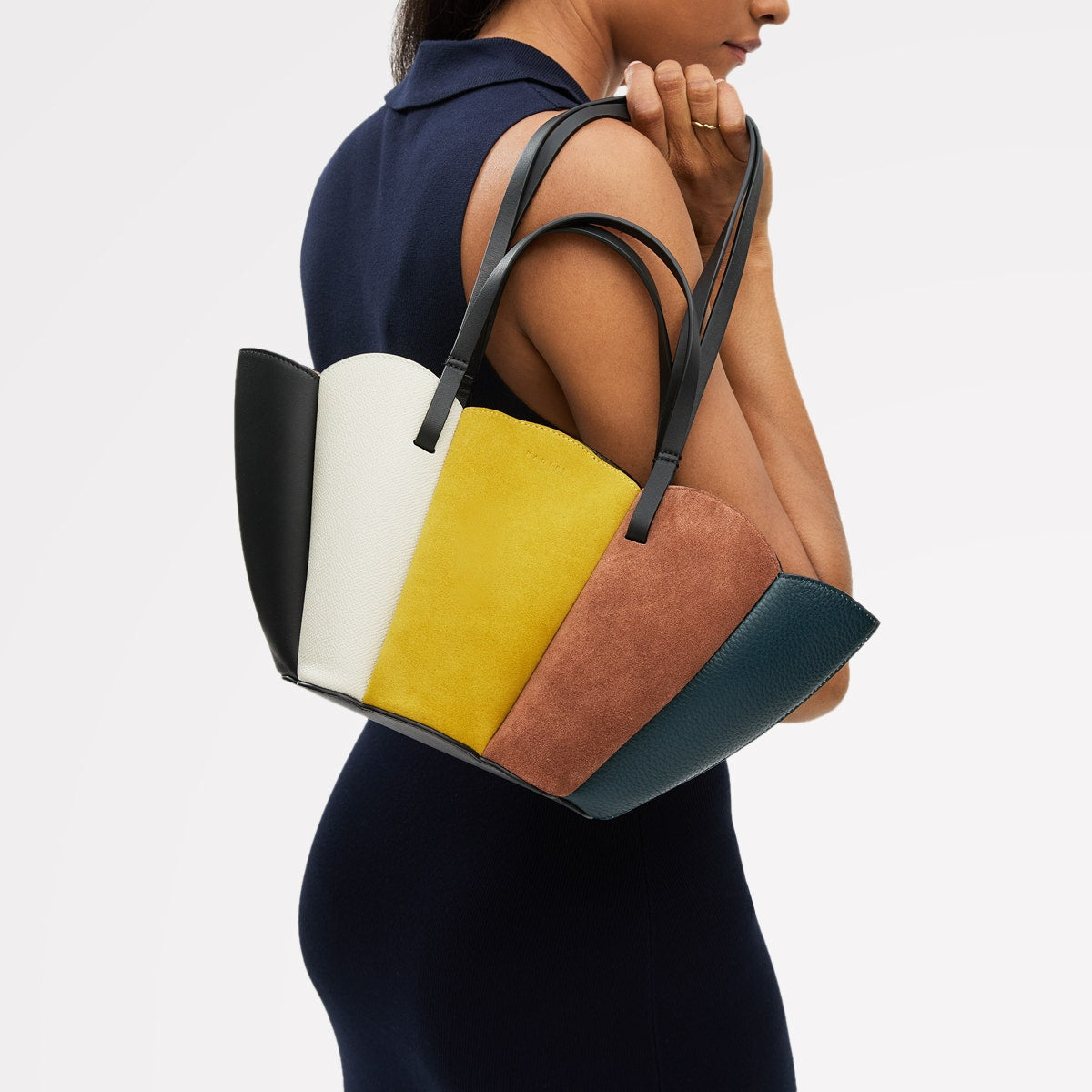 The Lily Leather Small Open Top Grab Bag in Ochre - 112194