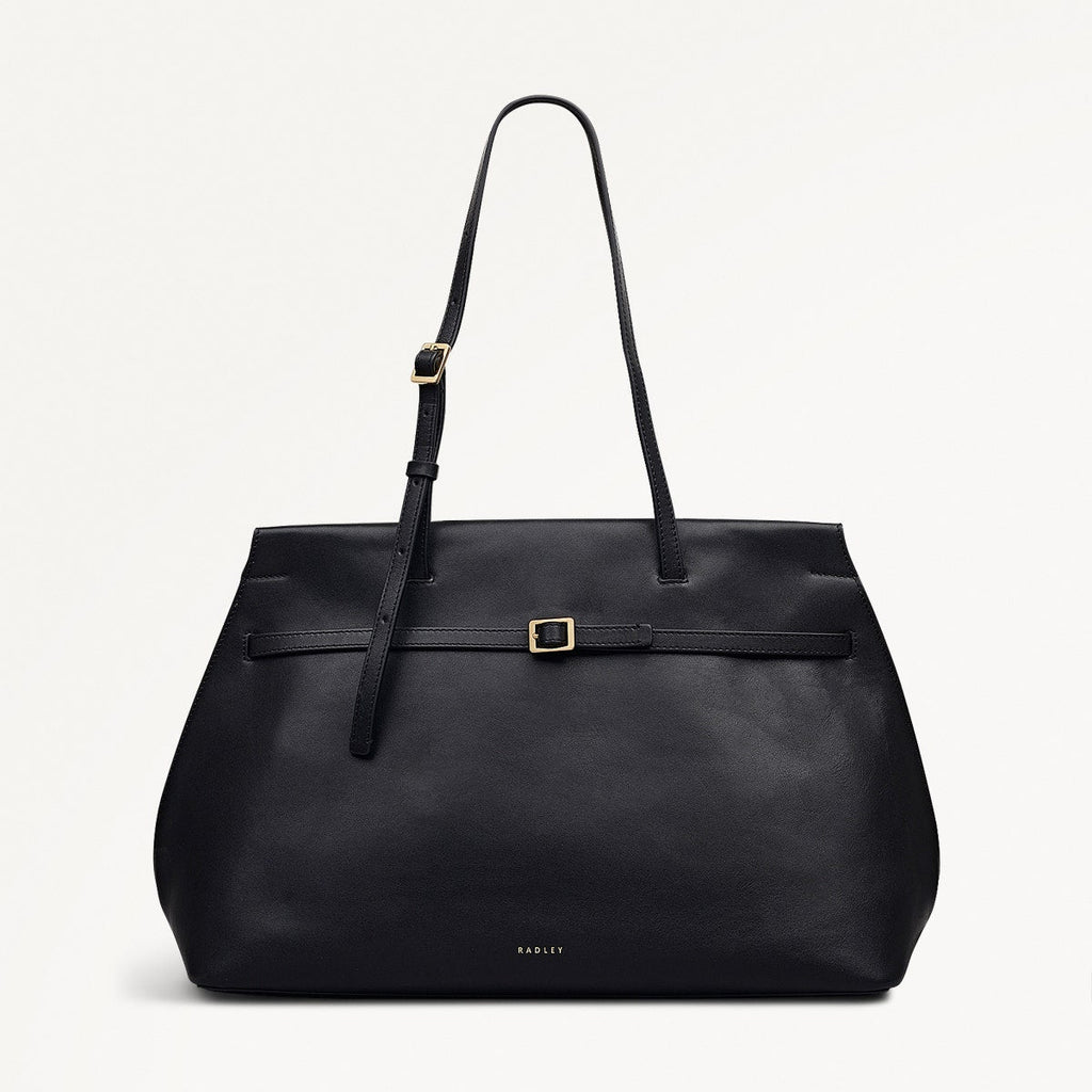 The Christina Leather Large Ziptop Shoulder Bag in Black - 112195