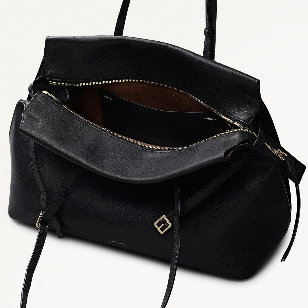 The Christina Leather Large Ziptop Shoulder Bag in Black - 112195