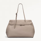 The Christina Leather Large Ziptop Shoulder Bag in Porcini - 112197
