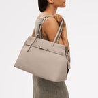 The Christina Leather Large Ziptop Shoulder Bag in Porcini - 112197