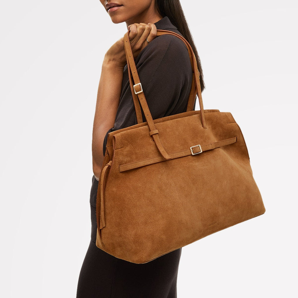 The Christina Large Suede Ziptop Shoulder Bag - 112198