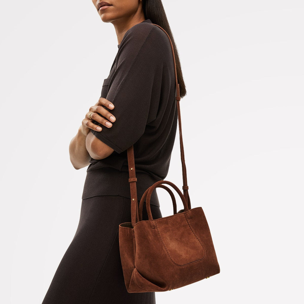 The Comptop Suede Small Ziptop Grab Bag in Russet - 112201