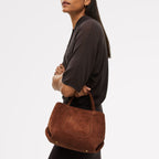 The Comptop Suede Small Ziptop Grab Bag in Russet - 112201