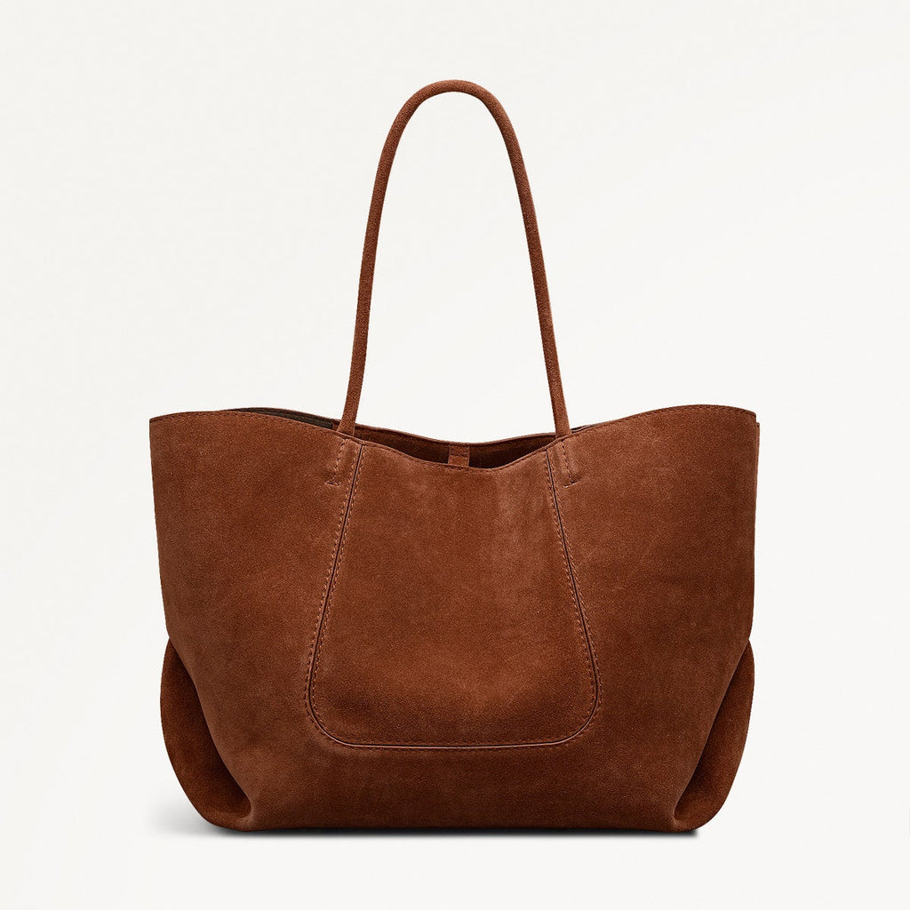 The Compton Suede Medium Ziptop Shoulder Bag in Russet - 112202
