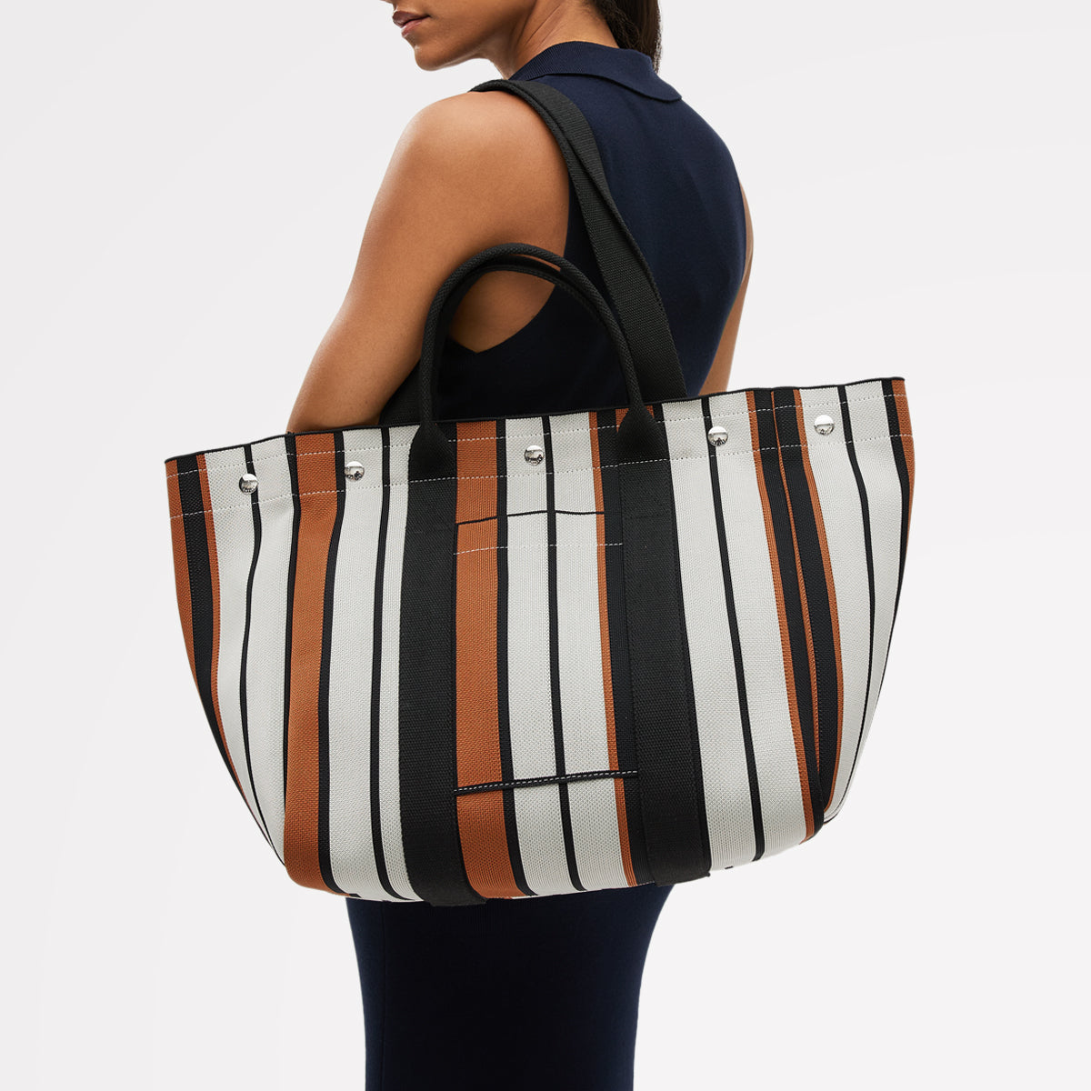 Hadleigh Place Stripe Large Open Top Tote Bag in Snow - 112210