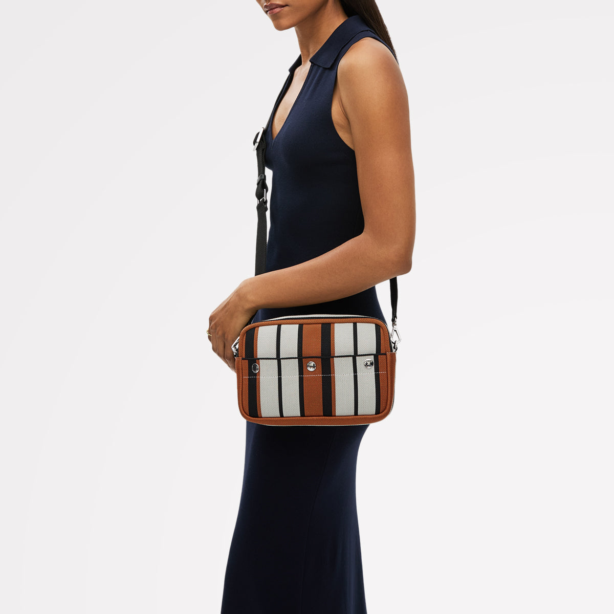 Hadleigh Place Stripe Small Ziptop Crossbody Bag in Snow - 112211