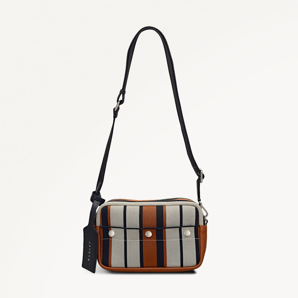 Hadleigh Place Stripe Small Ziptop Crossbody Bag in Snow - 112211