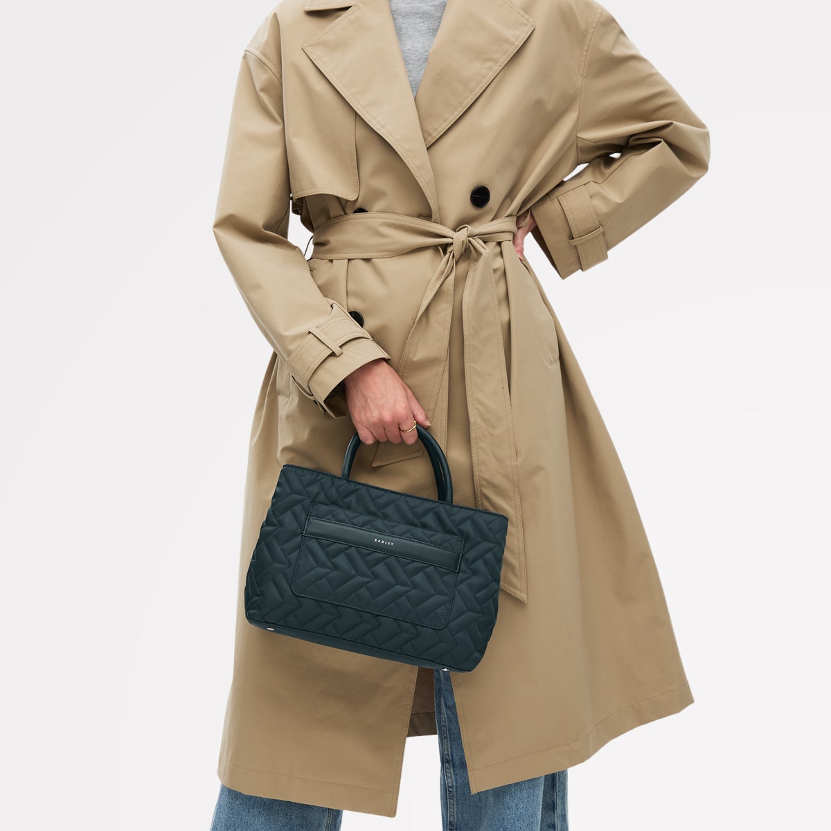 Holland Park Fabric Medium Ziptop Grab Bag in Teal - 112216