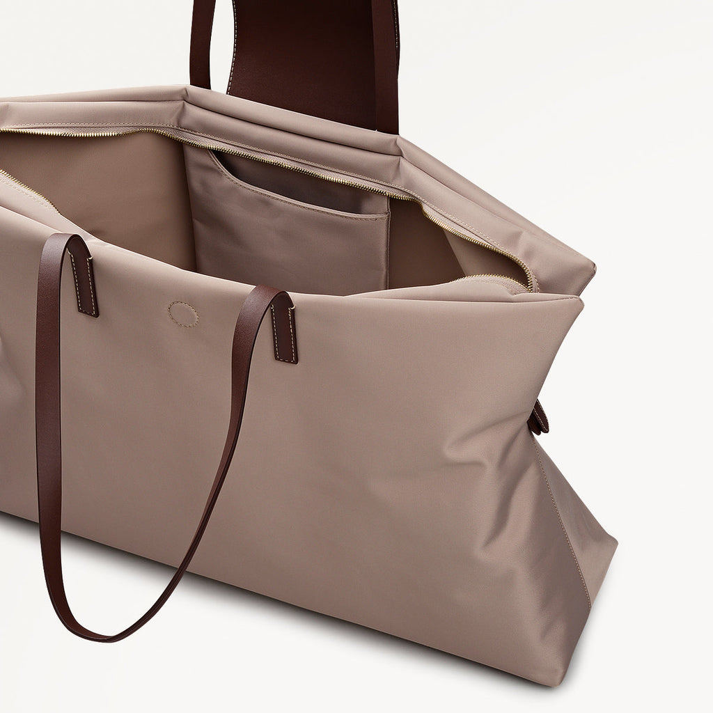 Pocket Essentials Fabric Large Ziptop Shoulder Bag in Porcini - 112219