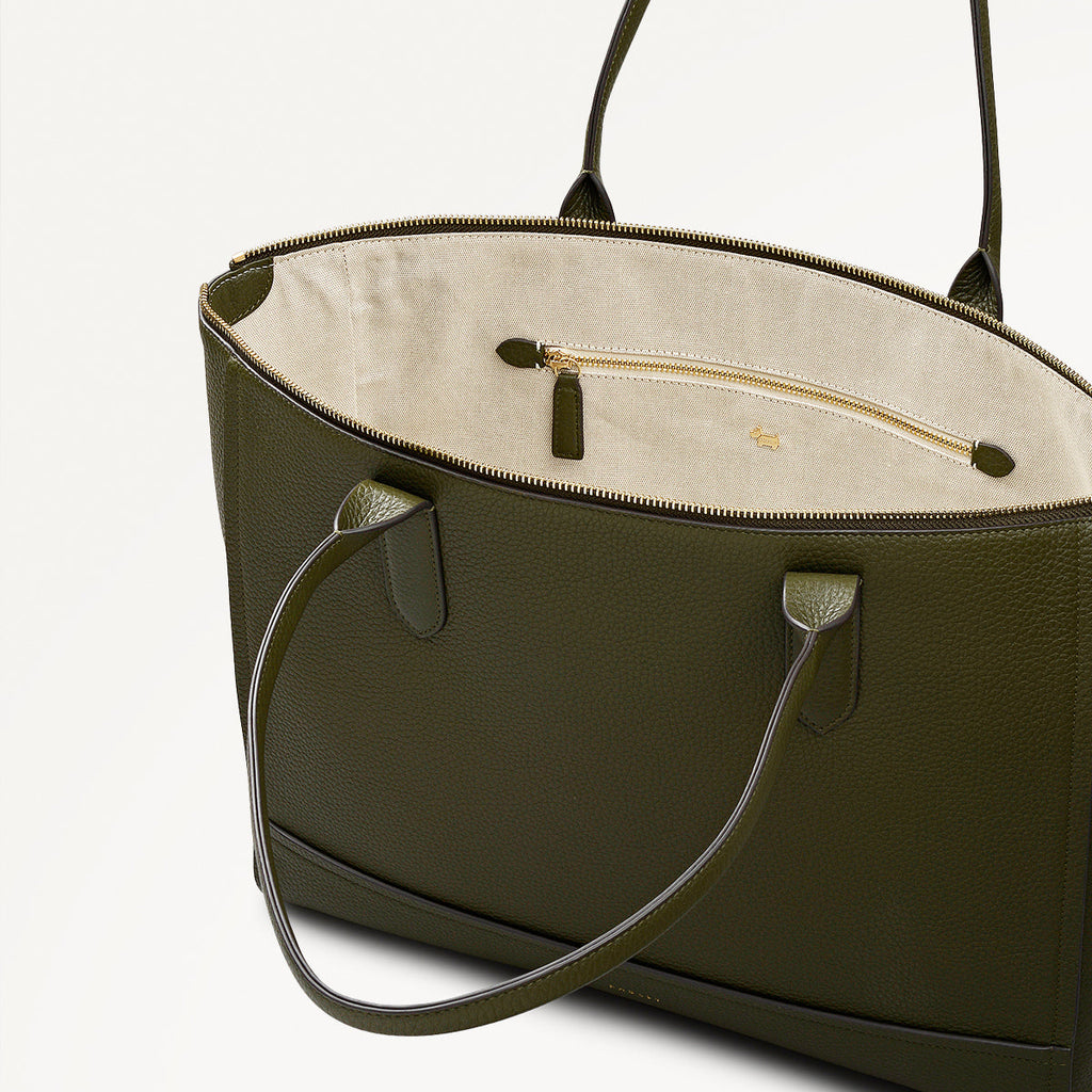 Oak Street Leather Medium Ziptop Tote Bag in Pine Needle - 112244