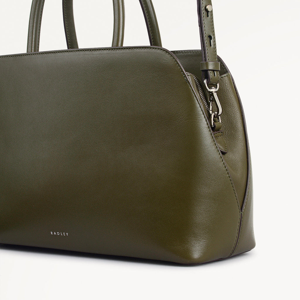 Liverpool Street Leather Medium Ziptop Grab Bag in Pine Needle - 112247