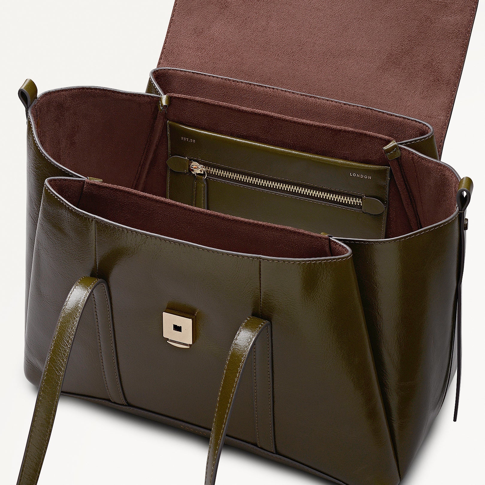 The Chancery Leather Medium Flapover Shoulder Bag in Pine Needle - 112253