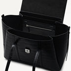 The Chancery Leather Medium Flapover Shoulder Bag in Black - 112256