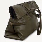 Fleet Street Leather Medium Flapover Shoulder Bag in Pine Needle - 112257