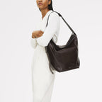 De Beauvoir Leather Large Ziptop Shoulder Bag in Dark Oak - 112261