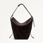 De Beauvoir Leather Large Ziptop Shoulder Bag in Dark Oak - 112261