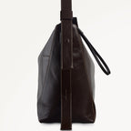 De Beauvoir Leather Large Ziptop Shoulder Bag in Dark Oak - 112261