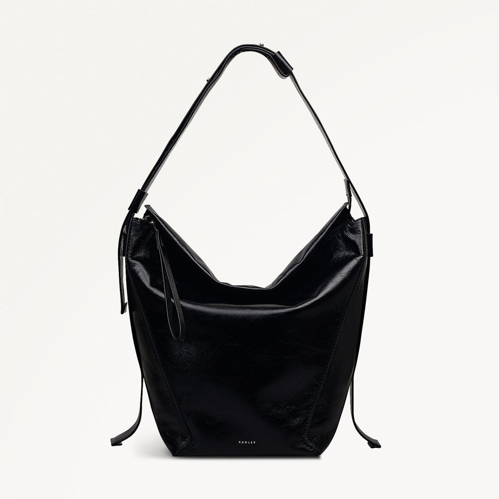 De Beauvoir Leather Large Ziptop Shoulder Bag in Black - 112262