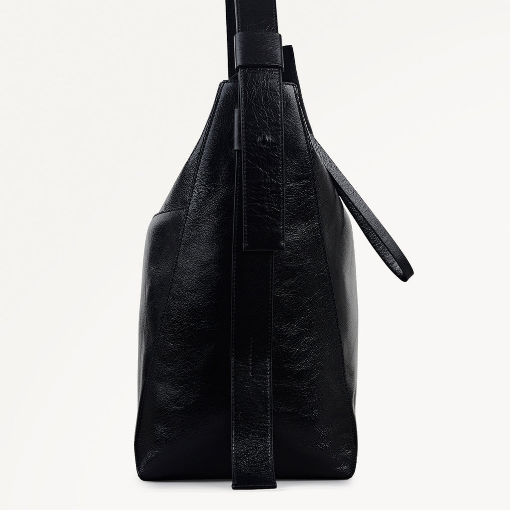 De Beauvoir Leather Large Ziptop Shoulder Bag in Black - 112262