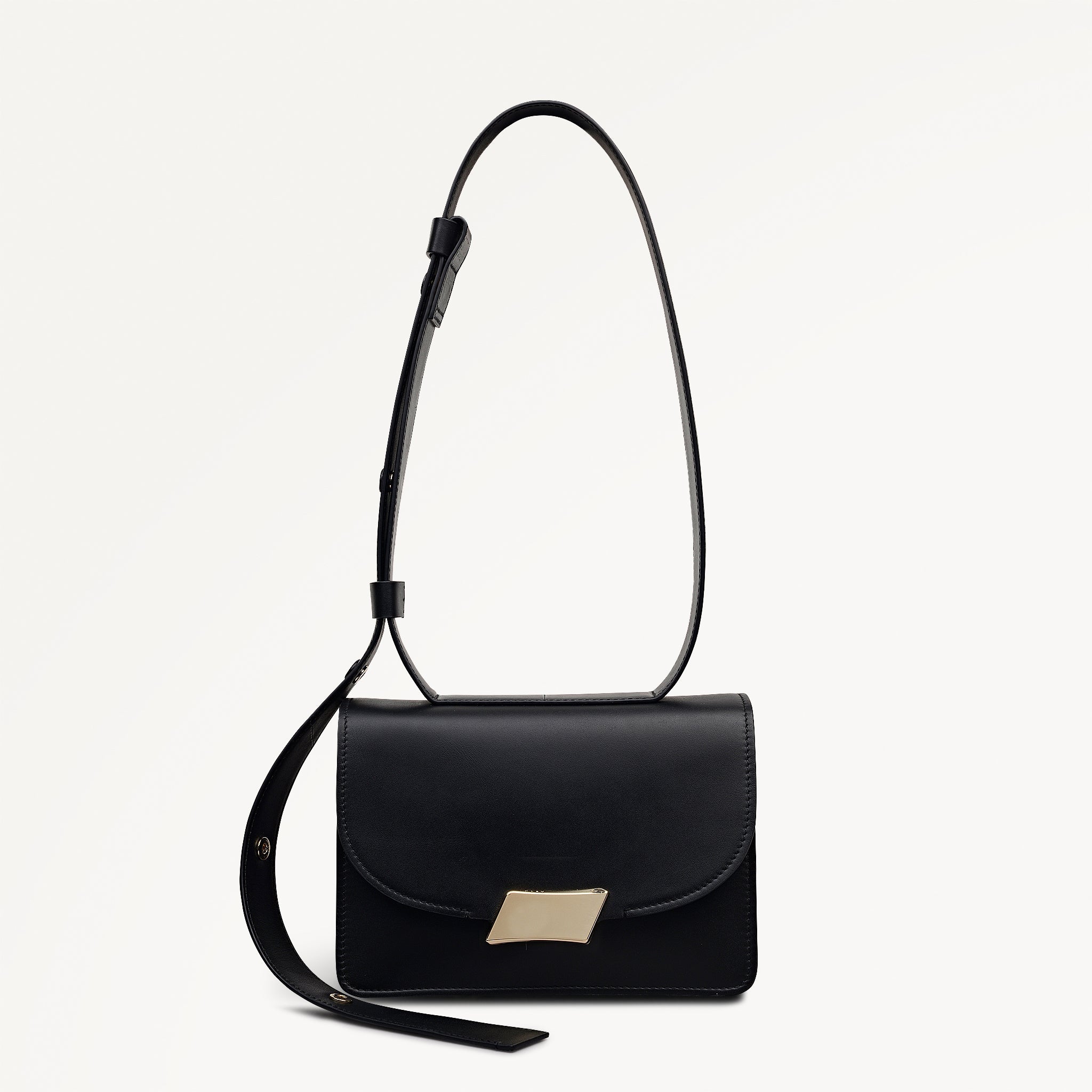 The Belsize Leather Small Flapover Shoulder Bag in Black - 112263