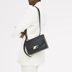 The Belsize Leather Small Flapover Shoulder Bag in Black - 112263