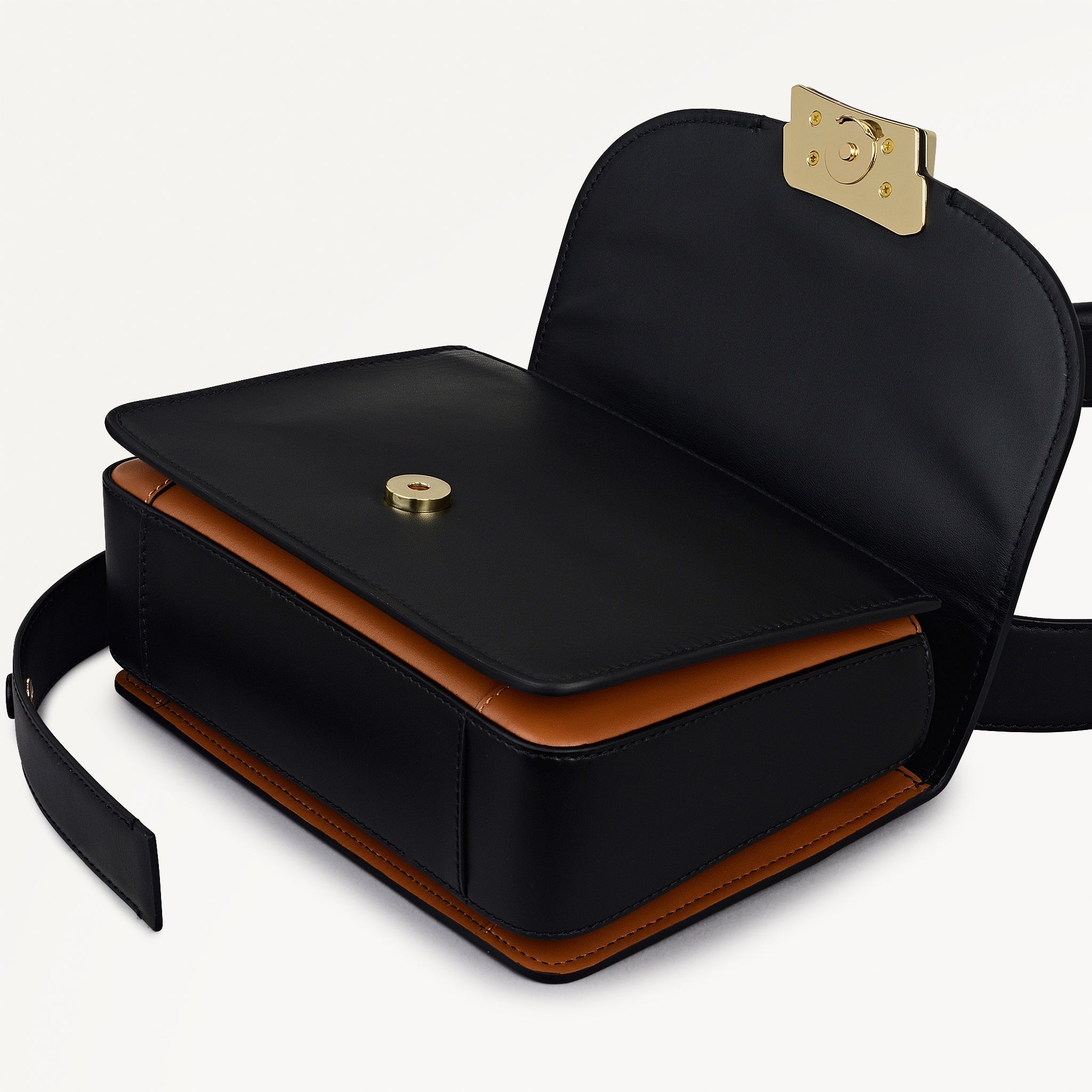 The Belsize Leather Small Flapover Shoulder Bag in Black - 112263