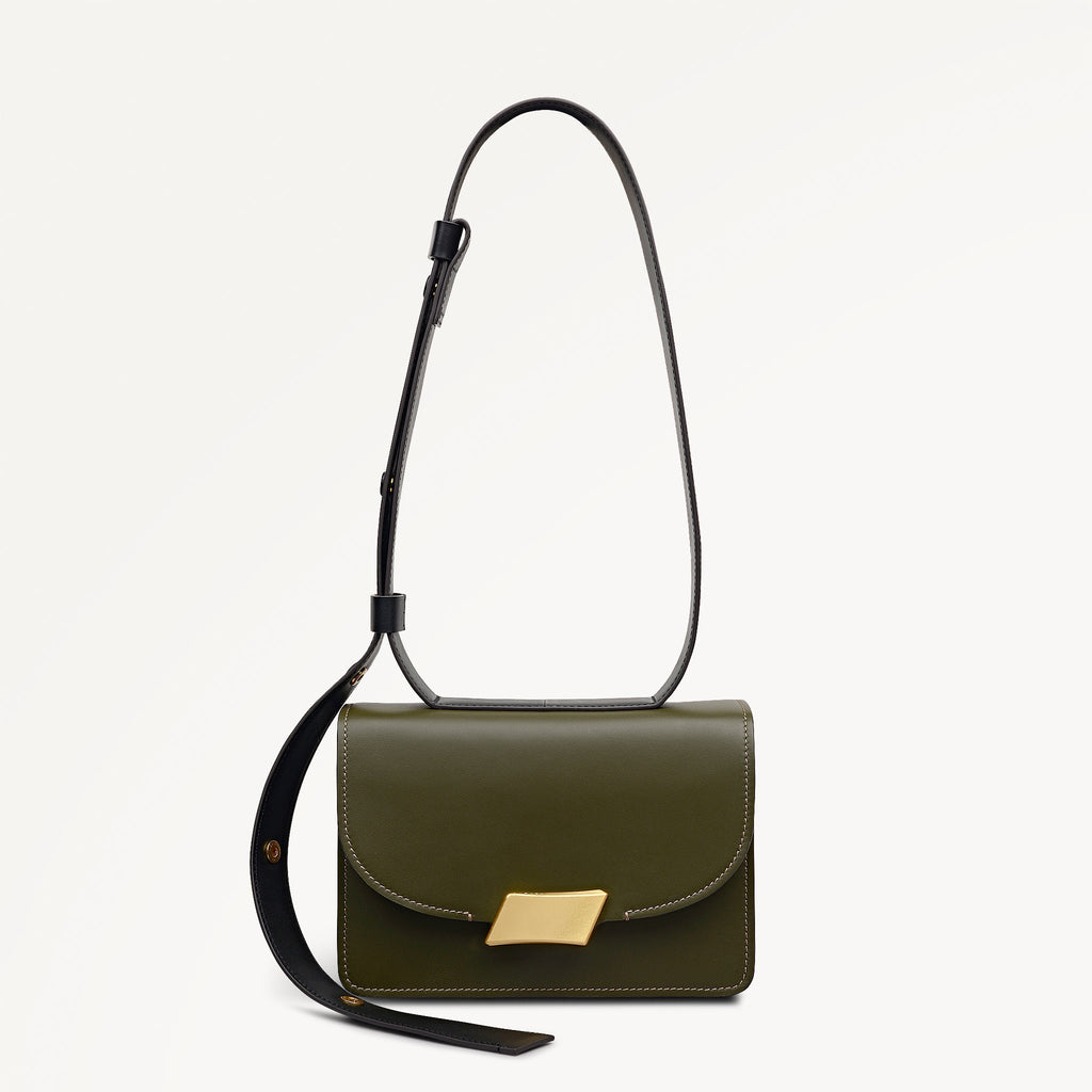 The Belsize Leather Small Flapover Shoulder Bag in Pine Needle - 112264